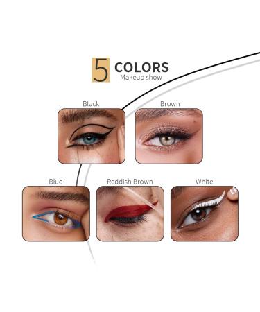 Liquid Eyeliner Pens Set - 5 Shades: Black White Brown Red Blue | Nude & Matte Eyeliner for Women - Long-Lasting Waterline Formula - Buy Online on GoSupps.com