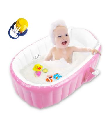 Baby Inflatable Bathtub, Portable Infant Toddler Bathing Tub Non Slip Travel Bathtub Mini Air Swimming Pool with Air Pump, Pink
