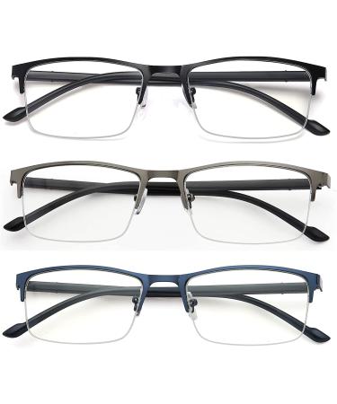 EYEURL 3 Pack Blue Light Blocking Reading Glasses for Men and Women - Rectangular Metal Half Frame Anti-Eyestrain Readers 1.25x - Buy Online on GoSupps.com