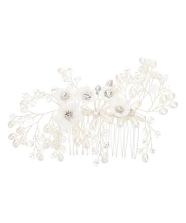 Ipetboom Flower Rhinestone Hair Comb Tiara Floral Hair Accessories Rhinestone Headpiece Bridal Side Flower Hair Comb Creative Hair Comb Women Hair Comb White Bride Plastic Hair up Wedding