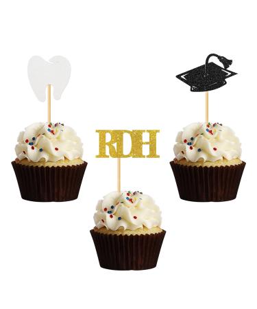MonMon & Craft Congrats Dentist RDH Graduation Cupcake Toppers/Congrats Dentist Cupcake Decor/Congrats Grad Cupcake Toppers/Doctor Medical Science Graduation Cupcake Decorations / 24 Pcs Glitter