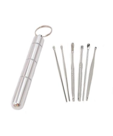 6Pcs Ear Pick Earwax Removal Kit Contivison Stainless Steel Ear pick Cleaner Curette Tools with Waterproof Holder Box Container Portable EDC with Key Ring for Purse Outdoor