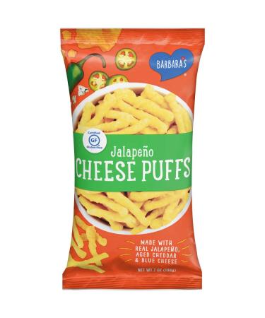 Barbara's Jalapeño Cheese Puffs, Gluten Free, Real Aged Cheese, 7 Oz Bag (Pack of 12) Jalapeño 7 Ounce (Pack of 12)