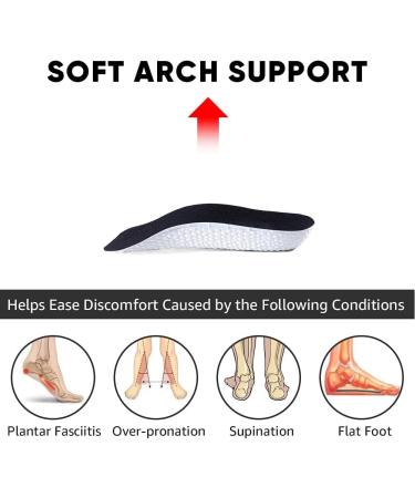 Plantar Fasciitis Insoles - Comfort High Arch Support Inserts for Men & Women - Podiatrist Recommended Shock Absorbing Foot Pain Relief & Height Increase (3.5cm) - Black - Buy Online on GoSupps.com