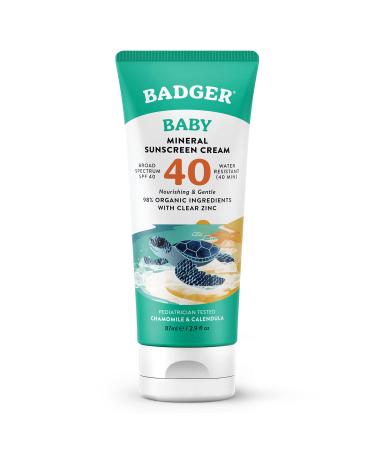 Badger Company Baby Sunscreen Cream SPF 40 Chamomile & Calendula  2.9 fl oz (87 ml)