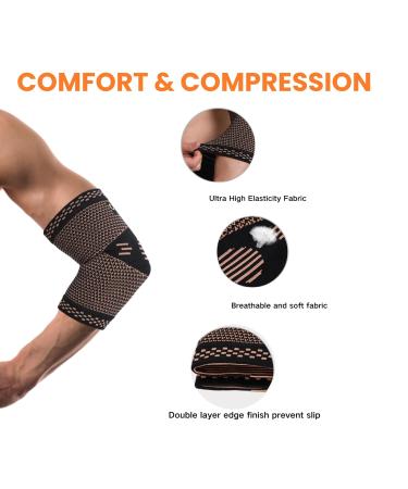 Buy Copper Elbow Compression Sleeve for Tendonitis & Tennis Elbow - Support for Men & Women Relief for Golf Elbow & Weightlifting - Buy Online on GoSupps.com