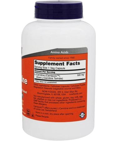 Now Foods L-Carnitine 500 mg - 180 Veg Capsules | Boost Energy & Metabolism - Buy Online on GoSupps.com