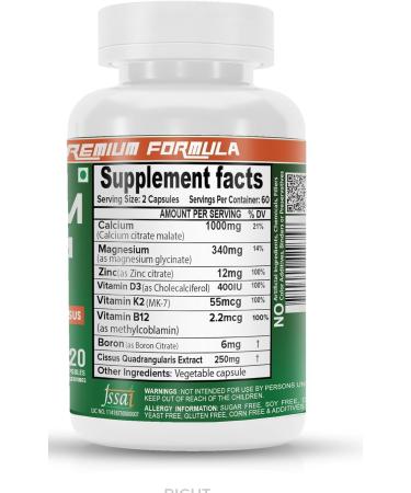 Calcium Magnesium Zinc with Vitamin D3 Boron K2 & B12 (120 Capsules) - Buy Online on GoSupps.com
