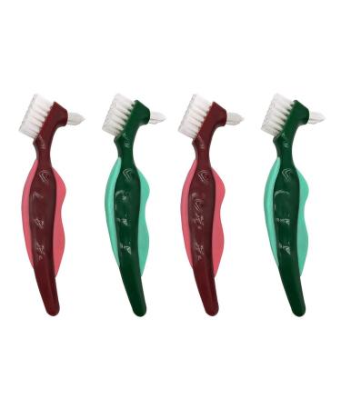 Bcowtte 4-part premium toothbrush with hard prosthesis brush cleaning brush multi-layered bristles and portable prosthesis double-page brush