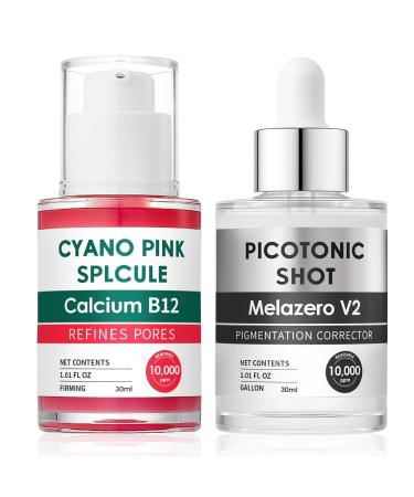 Dr.Cemenrete Vitaliq Cyano Pink Spicule Serum + Picotonic Shot Ampoule Duo - Korean Serum for Face with Alpha Arbutin Niacinamide Calcium