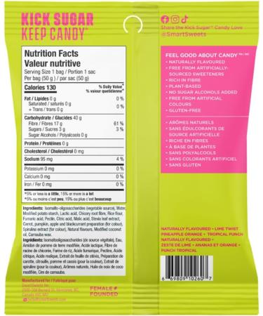 SmartSweets Tropical Sours 50g (Pack of 14) Candy with Low Sugar Low Calorie No Artificial Sweeteners Vegan Plant-Based Gluten-Free Healthy Snack for Kids & Adults - Buy Online on GoSupps.com