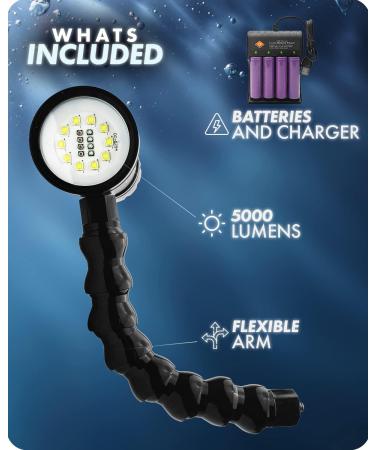 Movo LED-WP5K Ultra-Bright Waterproof 5000 Lumen Underwater LED Light with Extension Arm - Ideal for Scuba and Snorkeling - Action Camera Light for Underwater Photo and Video - Buy Online on GoSupps.com