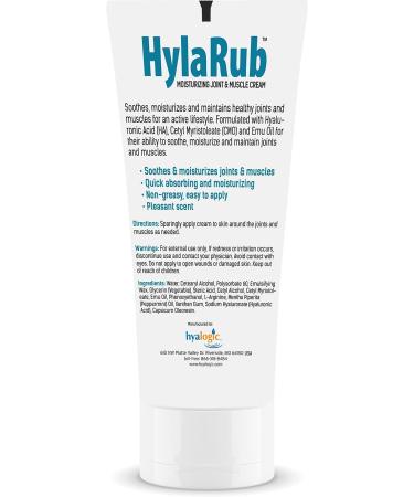 HylaRub HA Joint & Muscle Cream 6 oz. - Hyaluronic Acid w/ Emu Oil & CMO - Non Greasy Moisturizing Relief for Shoulders, Knees, Back, Hips & More | Hyalogic - Buy Online on GoSupps.com