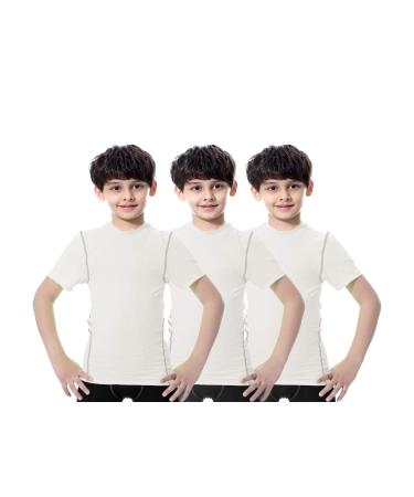 3 Pack Youth Boys Compression Shirt Athletic Short Sleeve Football Undershirts Quick Dry Jerseys Soccer Shirts 3 Pack: White*3 7