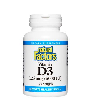 Natural Factors Vitamin D3 125 mcg (5000 IU) 120 Softgels - Buy Online on GoSupps.com