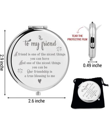 LRUIOMVE Friendship Gift Compact Pocket Cosmetic Mirror - Silver Engraved Travel Makeup Mirror for Sister, Women, Friends - Birthday, Christmas, Graduation - Buy Online on GoSupps.com