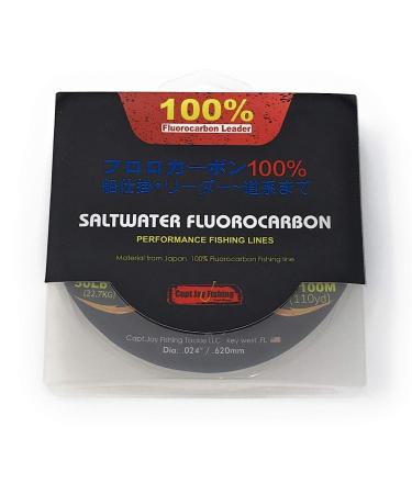 Capt Jay Fishing 100% Fluorocarbon Leader, Virtually Invisible,Abrasion Resistance Ultralow Stretch-Saltwater Fishing Line Clear 100LB (45.5Kgs) /.035"-55Yds