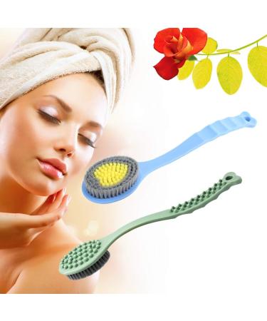 QiCheng&LYS 14in Long Wooden Handle Bath Brush for Exfoliating Skin - Blue/Green - Buy Online on GoSupps.com