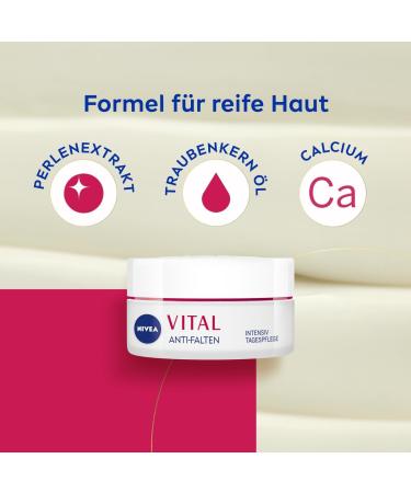 NIVEA VITAL Intensive anti-wrinkle day care for mature skin facial care with calcium pearl extracts and natural grape seed oil day cream for intense hydration (50 - Buy Online on GoSupps.com