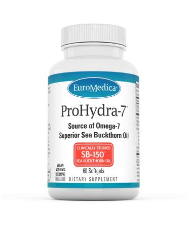 EuroMedica ProHydra-7 - 60 Softgels - Clinically-Studied Sea Buckthorn Oil Formula - Omega-7 Supplement with Essential Fatty Acids - Improve Skin Hydration, Soothe Gastrointestinal Tract - 60 Servings
