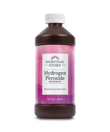 Heritage Store Hydrogen Peroxide Mouthwash - Daily Oral Care - Eucalyptus and Fresh Mint Mouth Wash - Gentle Bubbling Action for Clean Healthy Gums and a Fresh Mouth Sweetened with Xylitol 16oz