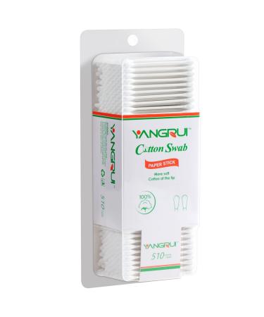 YANGRUI Cotton Swab  510 Count Paper Stick BPA Free Naturally Pure Double Round Ear Swabs Eco-friendly Cotton Buds (Pack of 1)