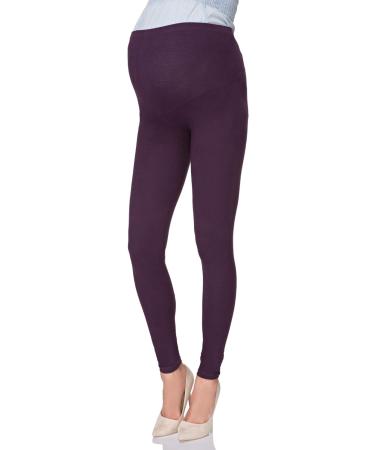 Softsail Maternity Leggings - High Waisted Cotton Pants with Belly Support | Over Bump Stretchy Maternity Clothes for Pregnancy - Plum - Buy Online on GoSupps.com