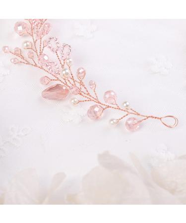 Kercisbeauty Wedding Pink Crystal Pearl Rose Gold Boho Headband - Bridal Hair Accessory for Bride, Bridesmaid, Flower Girl - Rustic Wedding Prom Headpiece - Buy Online on GoSupps.com
