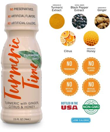 Turmeric Time Turmeric Shots with Ginger Citrus & Honey | Non-GMO, No Preservatives | B Vitamins | 2.5 Fl Oz (Pack of 12) - Buy Online on GoSupps.com