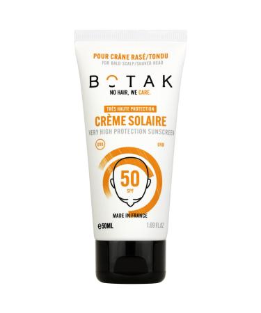 BOTAK Sunscreen SPF50 For Shaved/Shorn/Bald Head | Vegan French | Very High UV Protection | 0 white marks | Non-greasy | Waterproof | Anti-dryness | Regulates pH and microbiota | 50mL