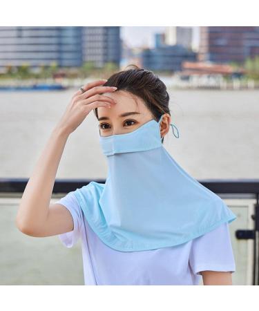 DOSSAE Women's Ice Silk face mask UV-Proof face mask Neck Protector Veil Blue Size