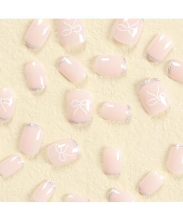 SINLOV Short Square Fake Nails Flower Glossy Press on False Nails Pink Nude French Full Cover False Nails for Women and Girls - Buy Online on GoSupps.com