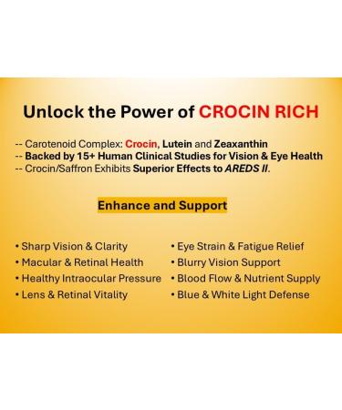 Crocin Rich 7.5 mg Crocin (Key Saffron Active) + Lutein & Zeaxanthin Eye Supplement, 60 Tablets Vision & Macular Support for 50+, Healthy Eye Pressure & Screen Comfort, Clinically Studied Crocin - Buy Online on GoSupps.com