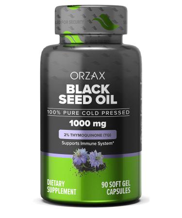 ORZAX Black Seed Oil Capsules, 90 Days Supply, 2% Thymoquinone, Non-GMO, Gluten Free, Cold Pressed Black Cumin Pills, Nigella Sativa Supports Immune System, Joints, Hair Growth, Skin