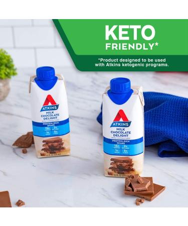Atkins Gluten Free Protein-Rich Shake Milk Chocolate Delight 11 Fl Oz (Pack of 12) - Keto Friendly - Buy Online on GoSupps.com