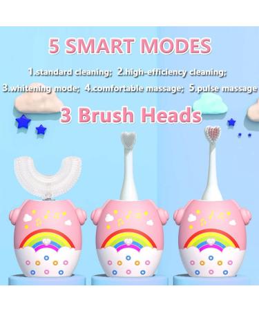 Tasselily Kids Electric Toothbrush - Ultrasonic 360 Cleaning, 5 Modes, IPX7 Waterproof, Smart Reminder - Pink Rainbow Design | Ages 2-6 - Buy Online on GoSupps.com
