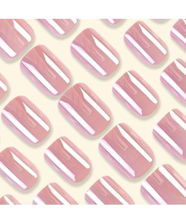 Press on Nails Short Square Fake Nails Sweet and Whitening Rose Powder Nail Press on Nails Designs Acrylic Nails Press on Artificial Nails Stick on Nails For Women Girls 24Pcs - Buy Online on GoSupps.com