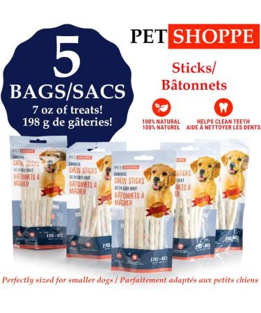 Pet Shoppe 5 Packs Rawhide Chew Sticks White 100% Natural Treats Supports Dental Puppy and Small Dogs Unflavored1 8 count (Pack of 5) - Buy Online on GoSupps.com