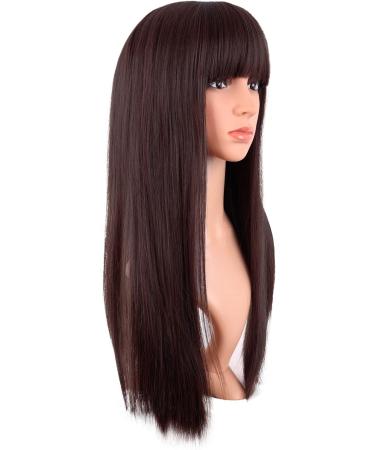 MapofBeauty 22 Inch Long Straight Synthetic Wig | Dark Brown Cosplay + Party Heat Resistant Hair - Buy Online on GoSupps.com