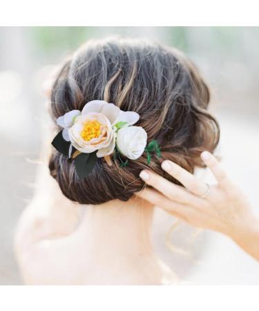 Fangsen Wedding Hibiscus Rose Flower Hair Comb Bridal Headpiece Floral Hair Accessories for Brides and Bridesmaids (C)