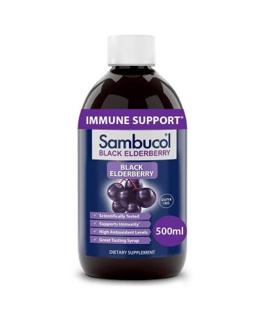 Sambucol Black Elderberry Syrup Original Formula for Immune Support  High Antioxidant Sambucus Elderberry Supplement for Adults and Kids Ages 4+  Gluten Free  Vegan  Family Size 500 mL  16.9 Fl Oz