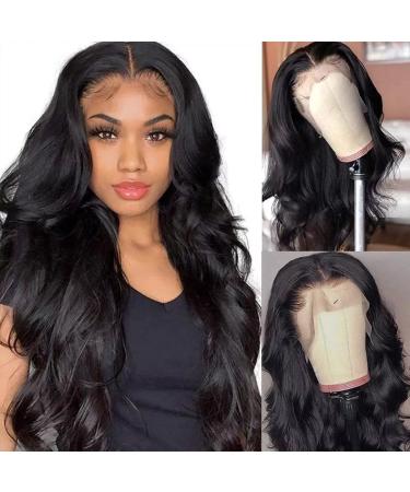 13x4X1 Lace Front Human Hair Wig Body Wave Middle Part Wigs for Black Women T Part Wigs Virgin Hair Body Wavy Medium Part Glueless Lace Frontal Wigs 150 Density Frontal Wig Ear to Ear Lace Front Wigs 14 Inch (Pack of 1) T …