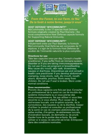 Host Defense MyCommunity Capsules Comprehensive Immune Support with 17 Mushroom Supplements Lion's Mane Chaga Mushroom Reishi Cordyceps Turkey Tail Certified Organic Vegetarian Capsules 60 count (Pack of 1) - Buy Online on GoSupps.com