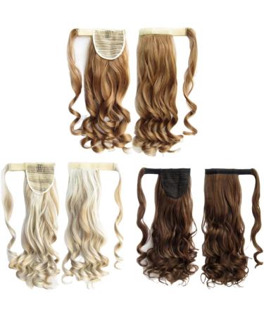 Wavy Ponytail Extension 23 Inch Synthetic Natural Curly Hairpiece Wrap Around Hair Extensions for Women Daily Use Blonde Ponytail Extension - Buy Online on GoSupps.com