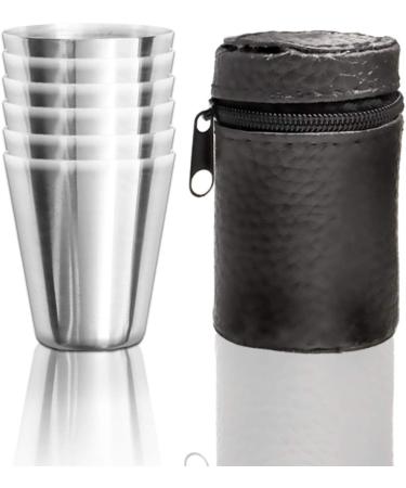 Outdoor Saxx Stainless Steel Cup Set - 6 Unbreakable Schnapps Cups with Leather Bag | Perfect Flachmann Accessories - Buy Online on GoSupps.com