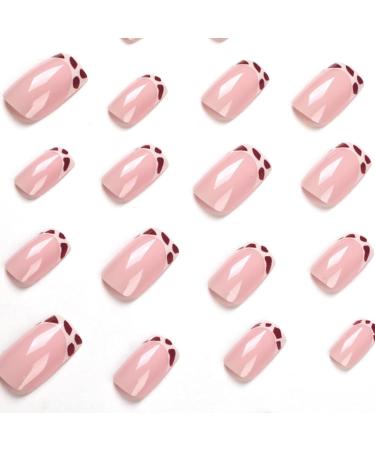 Justotry 24 Pcs Leopard Short False Nails - Pretty Pink French Press on Nails Square White Pattern with Nail Glue - Women's Squoval Fake Nails for Nail Art - Buy Online on GoSupps.com