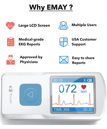 EMAY Portable ECG Monitor (for iPhone & Android  Mac & Windows) | Wireless EKG Monitoring Devices with Heart Rate & Rhythm Tracking - Buy Online on GoSupps.com