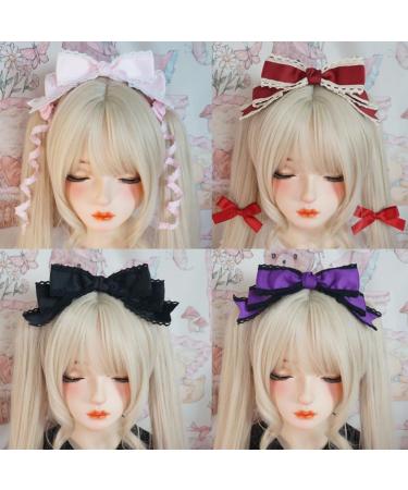 XIAHIOPT Lace Bowknot Barrettes for Cosplay Party Bow Barrette Women Role Play Hair Clip Anime Maid Costume Headdress Red and white - Buy Online on GoSupps.com