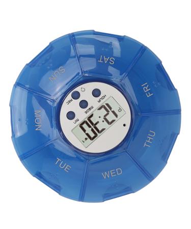 Smart Medicine Box with Recording Playback Function 7 Day MedicineSmart Reminders for Elderly and Blind (Blue)