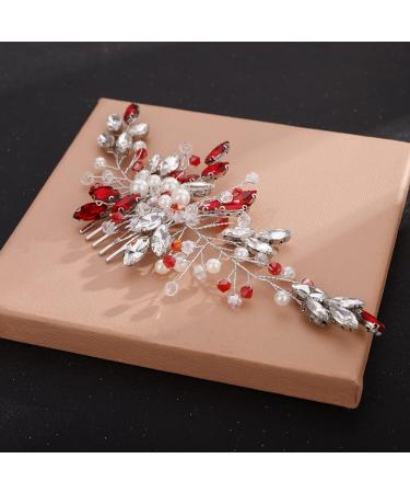 Aimimier Bridal Red Crystal Hair Comb Ruby Hair Vine with Pearl - Wedding Hair Accessories - Buy Online on GoSupps.com